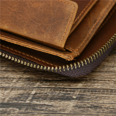 Bifold Genuine Leather Zipper Wallet Gentle Purse For Men Women
