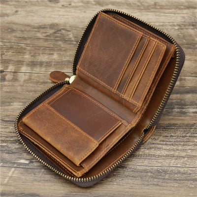 Bifold Genuine Leather Zipper Wallet Gentle Purse For Men Women