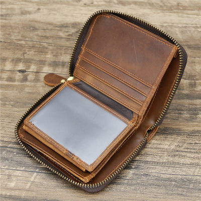 Bifold Genuine Leather Zipper Wallet Gentle Purse For Men Women