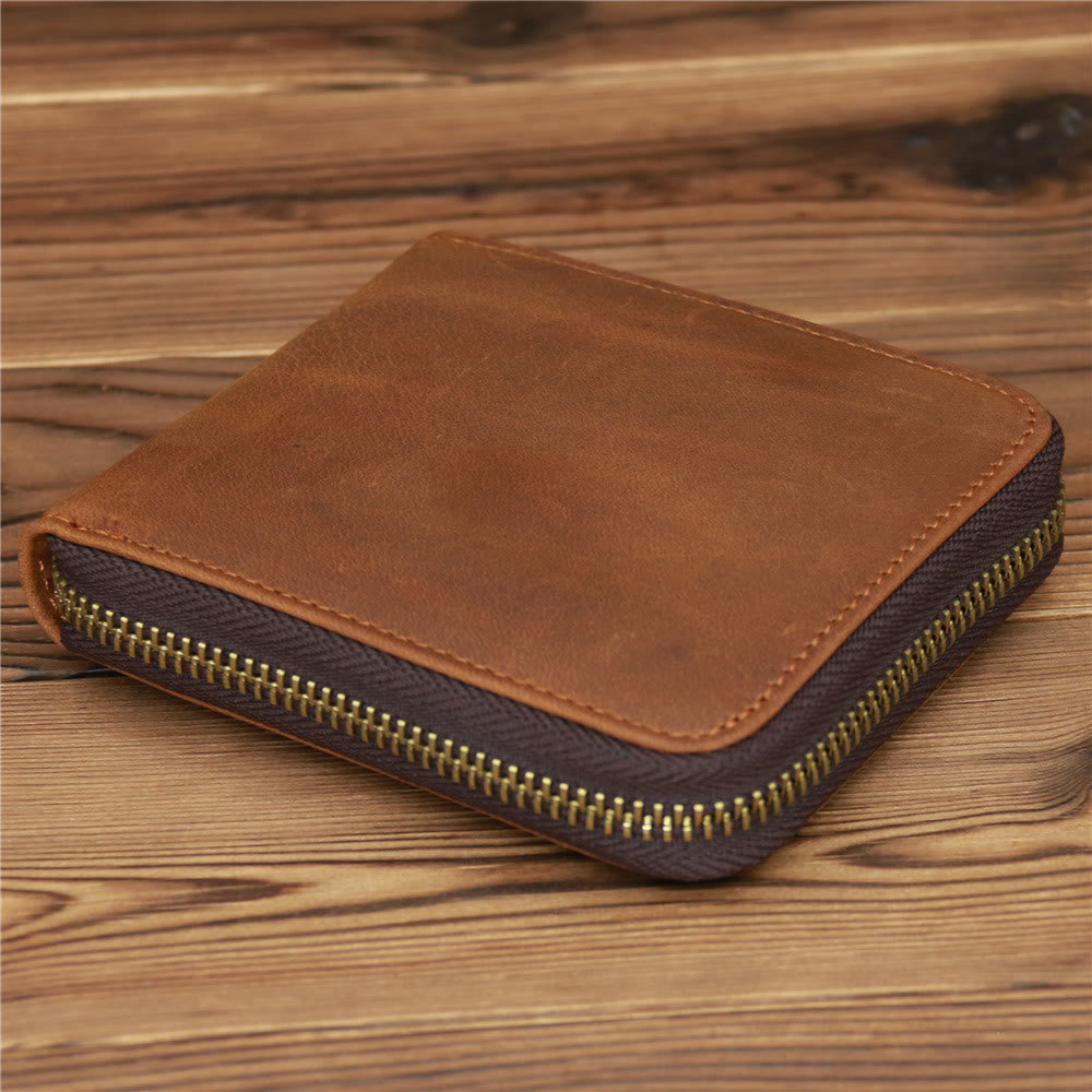 Bifold Genuine Leather Zipper Wallet Gentle Purse For Men Women
