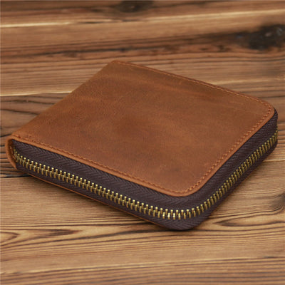 Bifold Genuine Leather Zipper Wallet Gentle Purse For Men Women