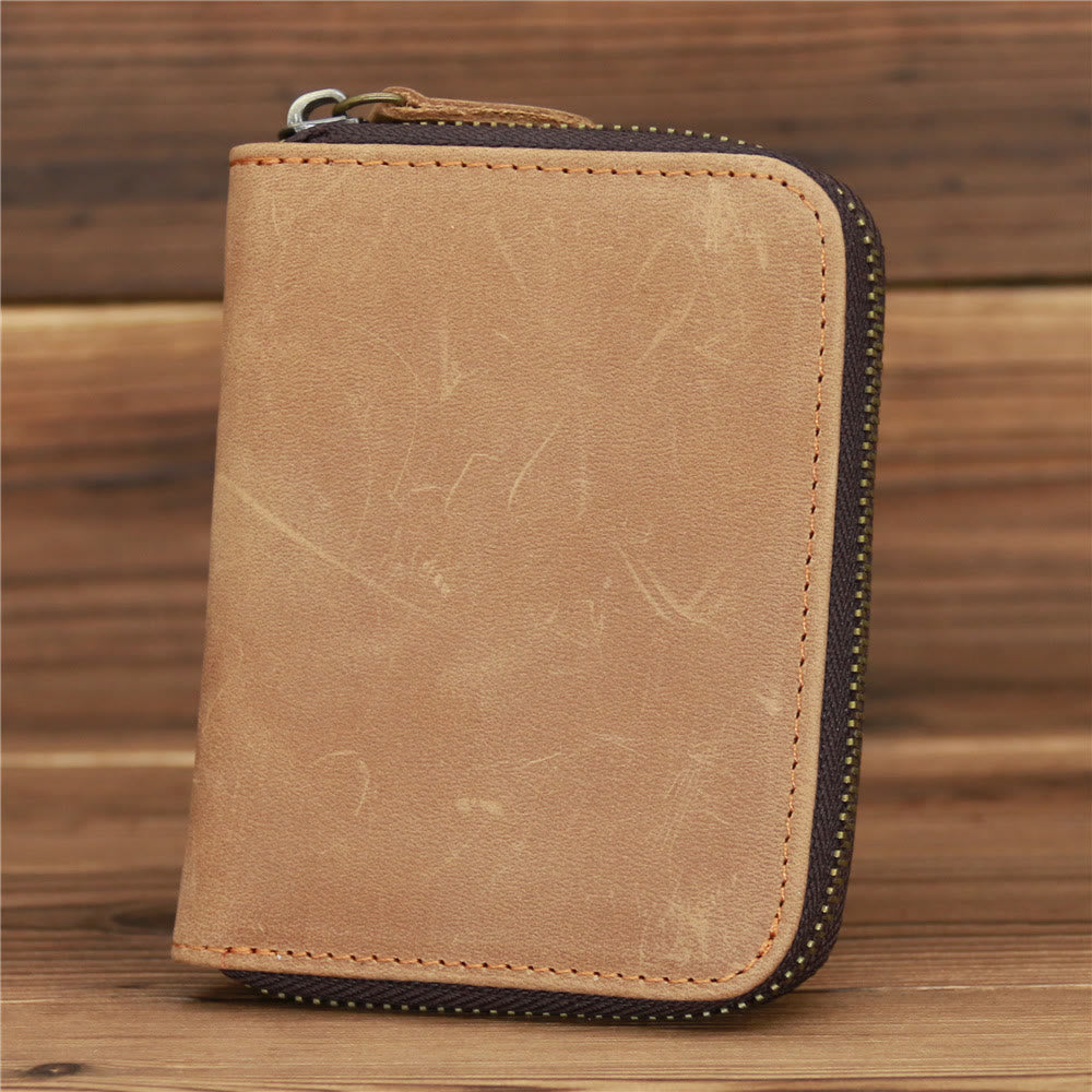 Bifold Genuine Leather Zipper Wallet Gentle Purse For Men Women