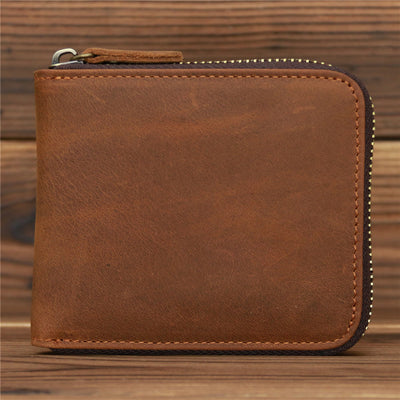 Bifold Genuine Leather Zipper Wallet Gentle Purse For Men Women