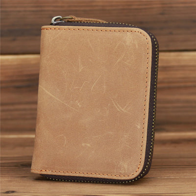 Bifold Genuine Leather Zipper Wallet Gentle Purse For Men Women