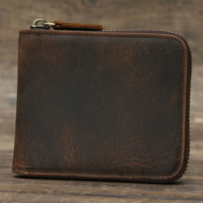Bifold Genuine Leather Zipper Wallet Gentle Purse For Men Women