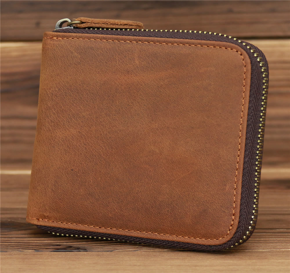 Bifold Genuine Leather Zipper Wallet Gentle Purse For Men Women