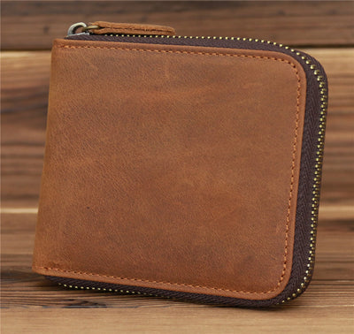 Bifold Genuine Leather Zipper Wallet Gentle Purse For Men Women
