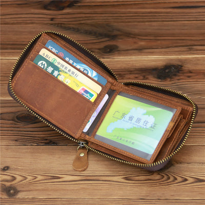 Bifold Genuine Leather Zipper Wallet Gentle Purse For Men Women