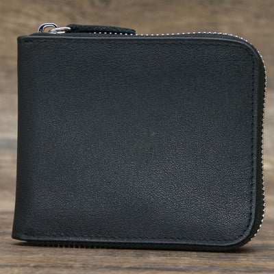 Bifold Genuine Leather Zipper Wallet Gentle Purse For Men Women