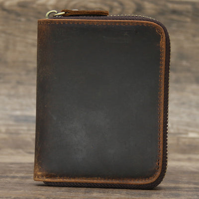 Bifold Genuine Leather Zipper Wallet Gentle Purse For Men Women