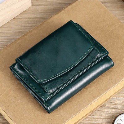 Small Compact RFID Blocking Leather Wallet with Airtag Slot