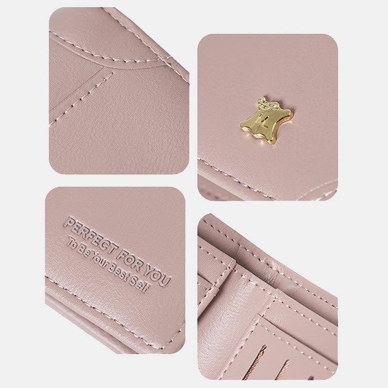 Faux Leather Trifold Compact Wallet for Women with Coin Pocket