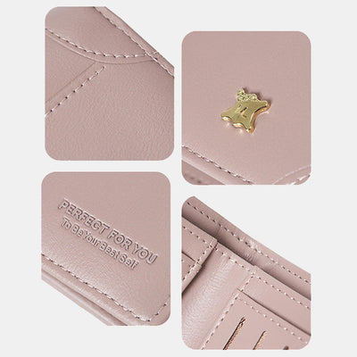 Faux Leather Trifold Compact Wallet for Women with Coin Pocket