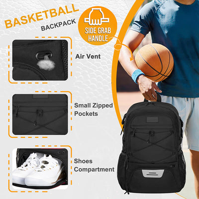 Large Basketball Backpack Sports Bag with Ball Holder Shoes Compartment