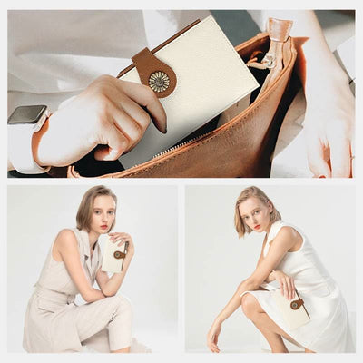 RFID Blocking Daisy Bifold Wallet Card Holder with ID Window Zip Pocket