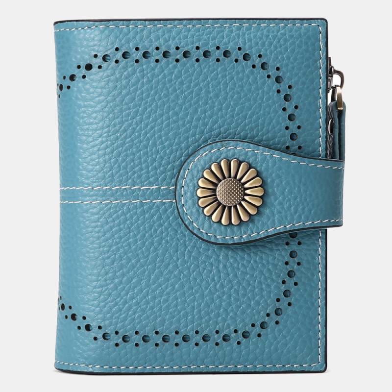 RFID Blocking Trifold Leather Wallet with Zipper Pocket ID Windows