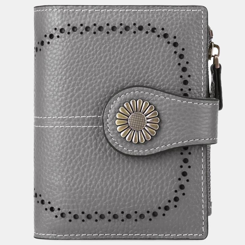 RFID Blocking Trifold Leather Wallet with Zipper Pocket ID Windows