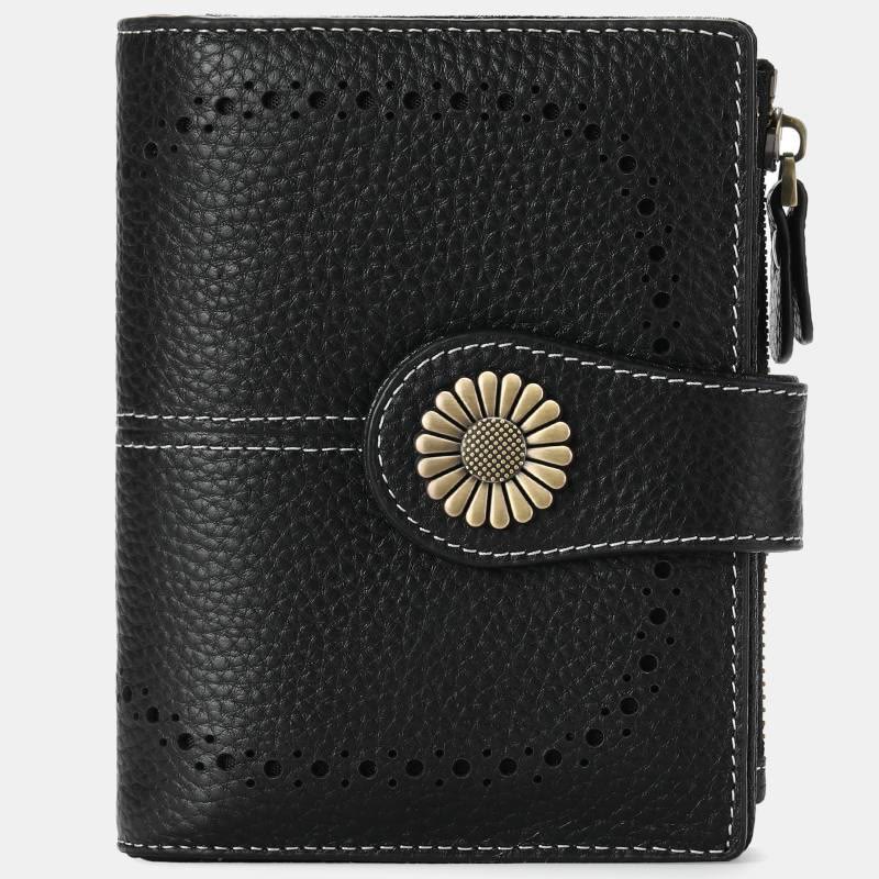 RFID Blocking Trifold Leather Wallet with Zipper Pocket ID Windows