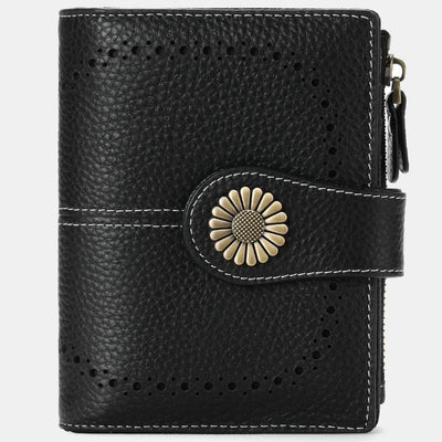 RFID Blocking Trifold Leather Wallet with Zipper Pocket ID Windows