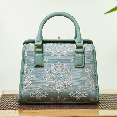 Genuine Leather Embroidery Small Square Bag Handbag Crossbody Purse