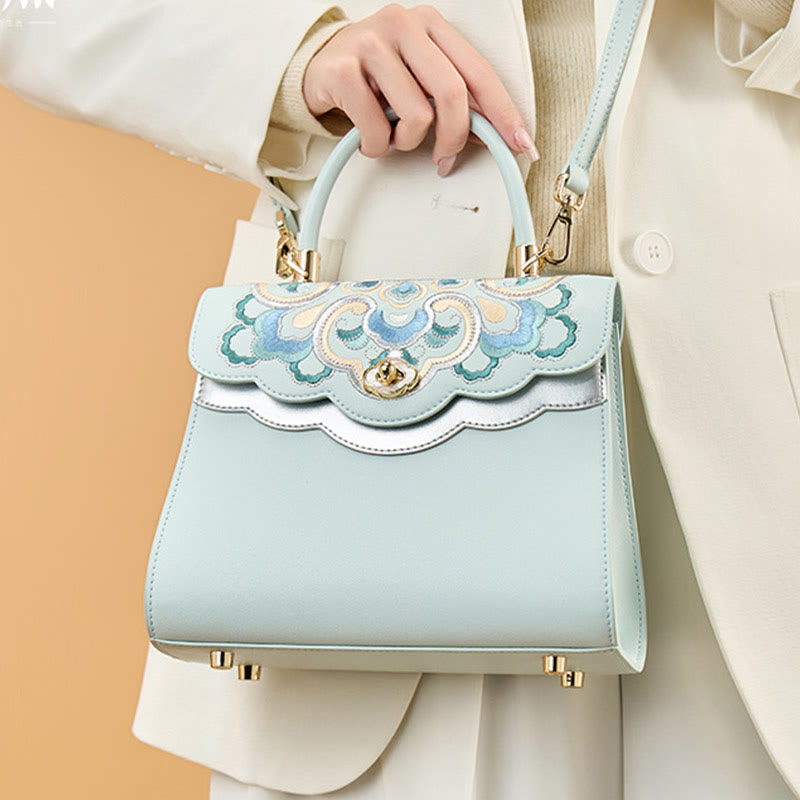 Baoxianghua Embroidery Leather Tote Small Top-Handle Purse
