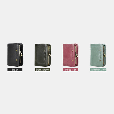 RFID Blocking Leather Trifold Wallet with Kiss-Locked Coin Pocket