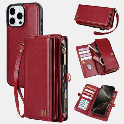 Faux Leather Phone Wallet Case Clutch for iPhone with Wrist Strap