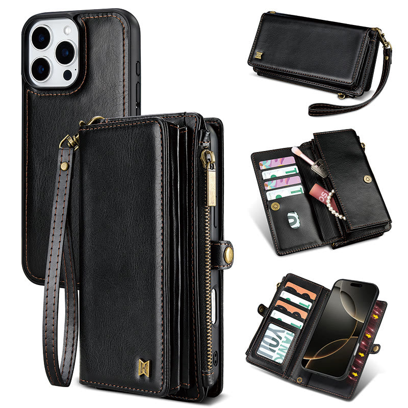 Faux Leather Phone Wallet Case Clutch for iPhone with Wrist Strap