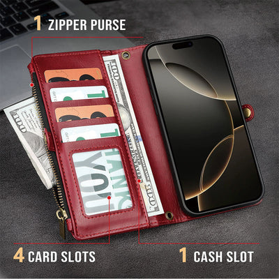 Faux Leather Phone Wallet Case Clutch for iPhone with Wrist Strap
