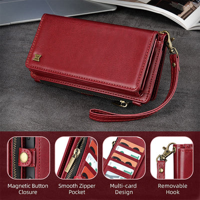 Faux Leather Phone Wallet Case Clutch for iPhone with Wrist Strap