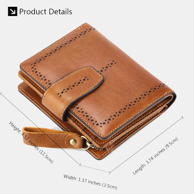 Retro RFID Blocking Bifold Leather Wallet for Women