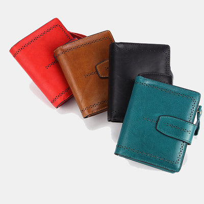Retro RFID Blocking Bifold Leather Wallet for Women