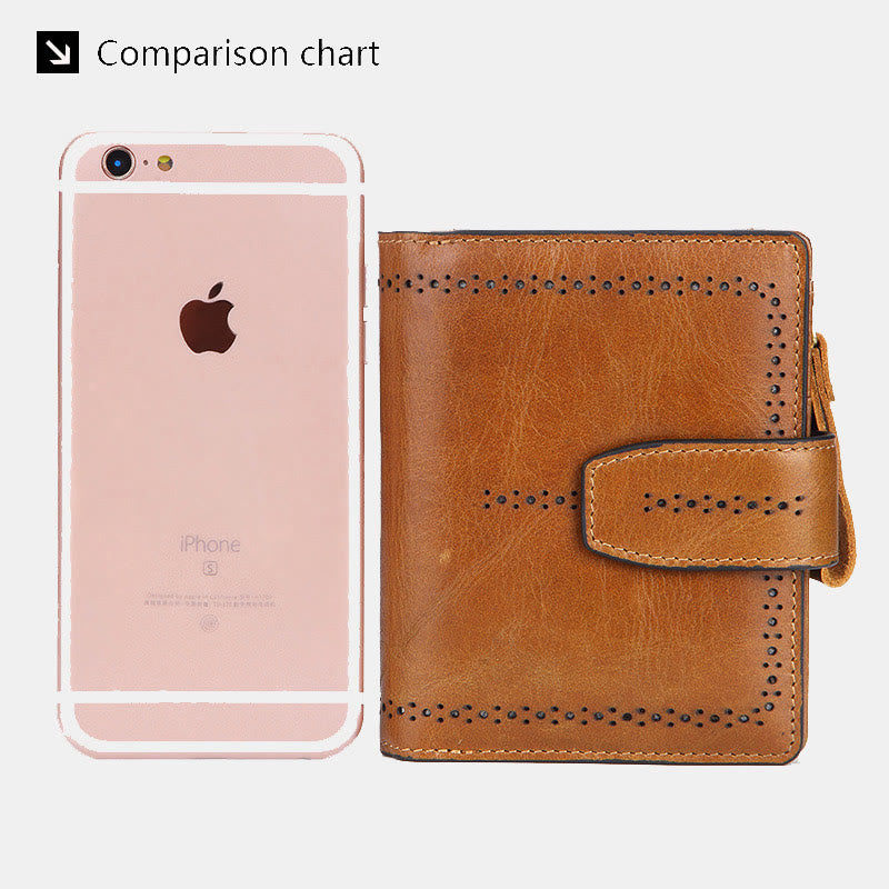 Retro RFID Blocking Bifold Leather Wallet for Women