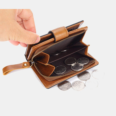 Retro RFID Blocking Bifold Leather Wallet for Women