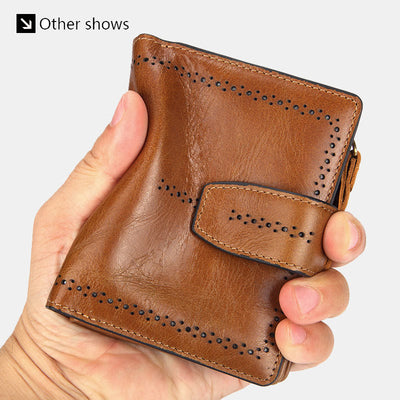 Retro RFID Blocking Bifold Leather Wallet for Women