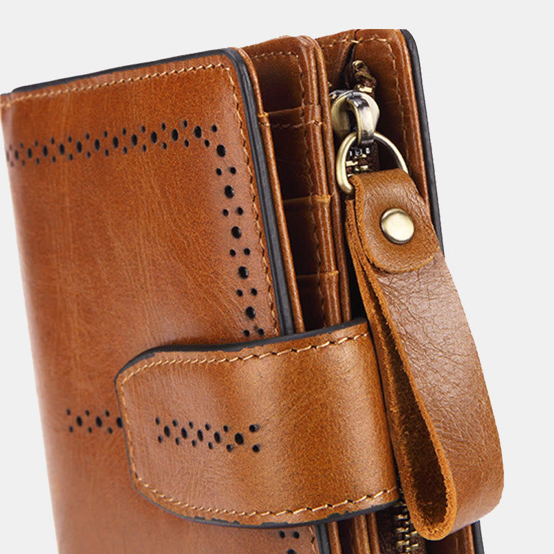 Retro RFID Blocking Bifold Leather Wallet for Women