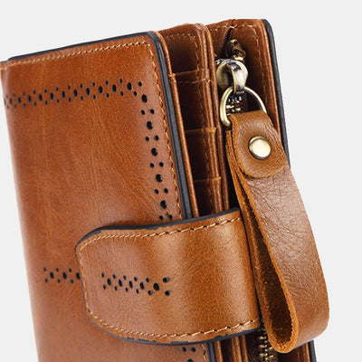 Retro RFID Blocking Bifold Leather Wallet for Women