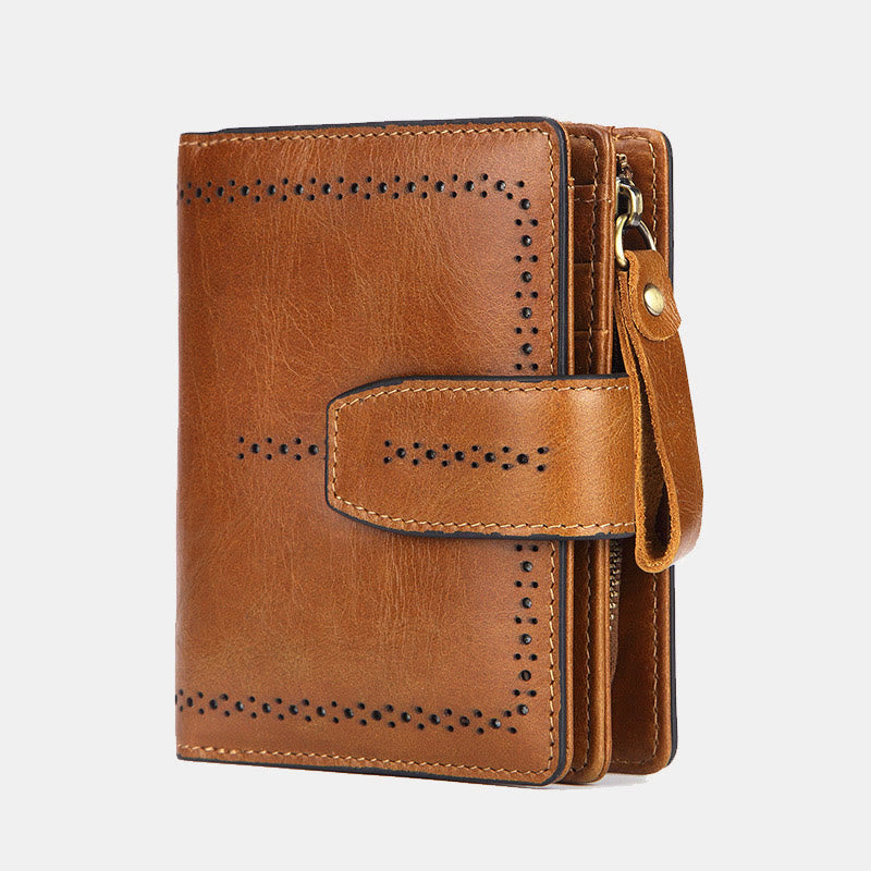 Retro RFID Blocking Bifold Leather Wallet for Women