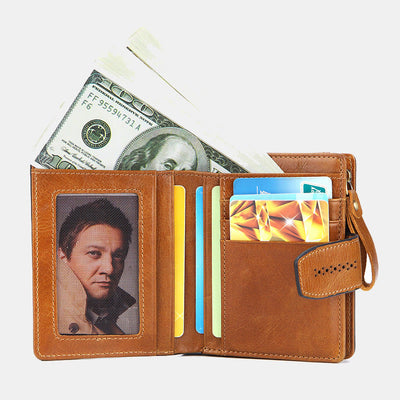 Retro RFID Blocking Bifold Leather Wallet for Women