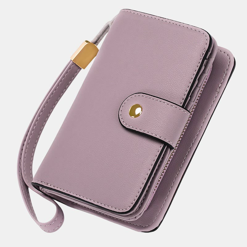 RFID Blocking Faux Leather Wallet for Women with Wrist Strap Zip Pocket