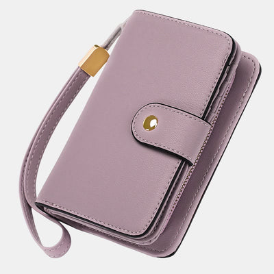 RFID Blocking Faux Leather Wallet for Women with Wrist Strap Zip Pocket