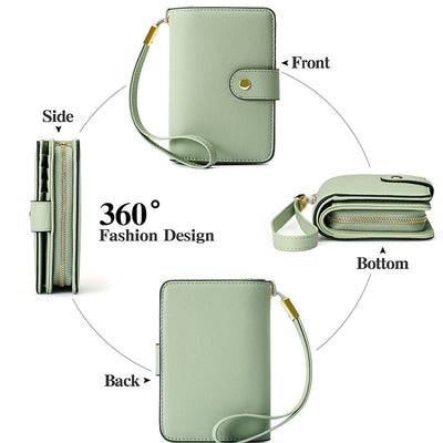 RFID Blocking Faux Leather Wallet for Women with Wrist Strap Zip Pocket