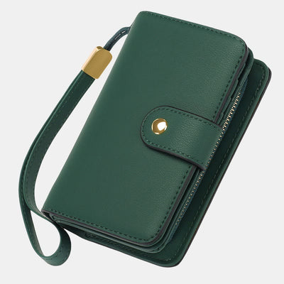 RFID Blocking Faux Leather Wallet for Women with Wrist Strap Zip Pocket