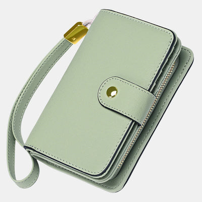 RFID Blocking Faux Leather Wallet for Women with Wrist Strap Zip Pocket