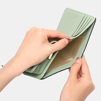RFID Blocking Faux Leather Wallet for Women with Wrist Strap Zip Pocket
