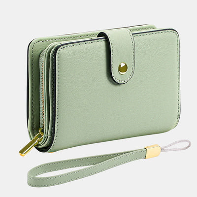 RFID Blocking Faux Leather Wallet for Women with Wrist Strap Zip Pocket