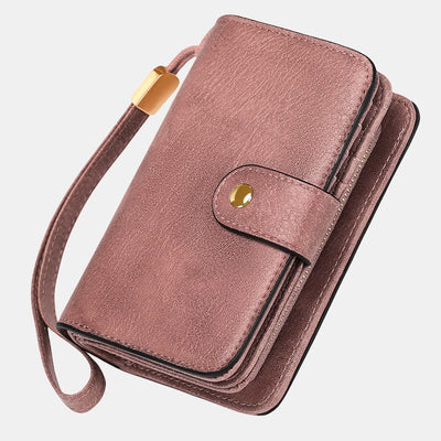 RFID Blocking Faux Leather Wallet for Women with Wrist Strap Zip Pocket