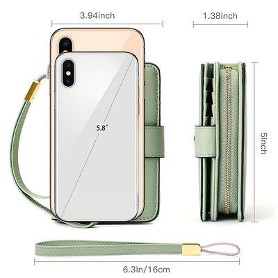 RFID Blocking Faux Leather Wallet for Women with Wrist Strap Zip Pocket