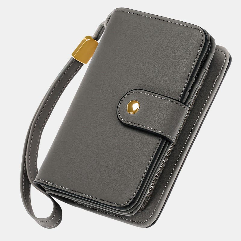 RFID Blocking Faux Leather Wallet for Women with Wrist Strap Zip Pocket