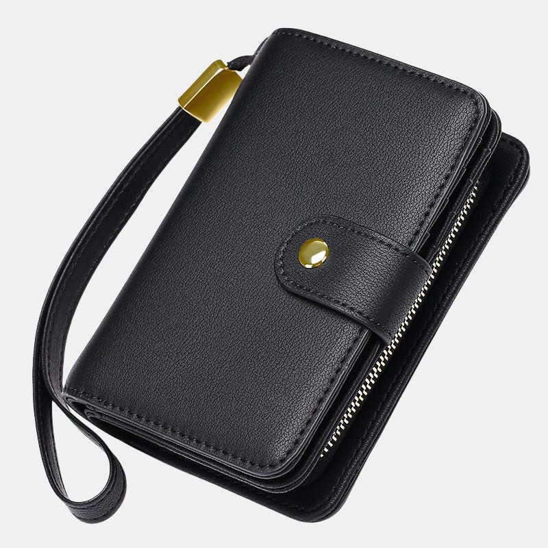 RFID Blocking Faux Leather Wallet for Women with Wrist Strap Zip Pocket